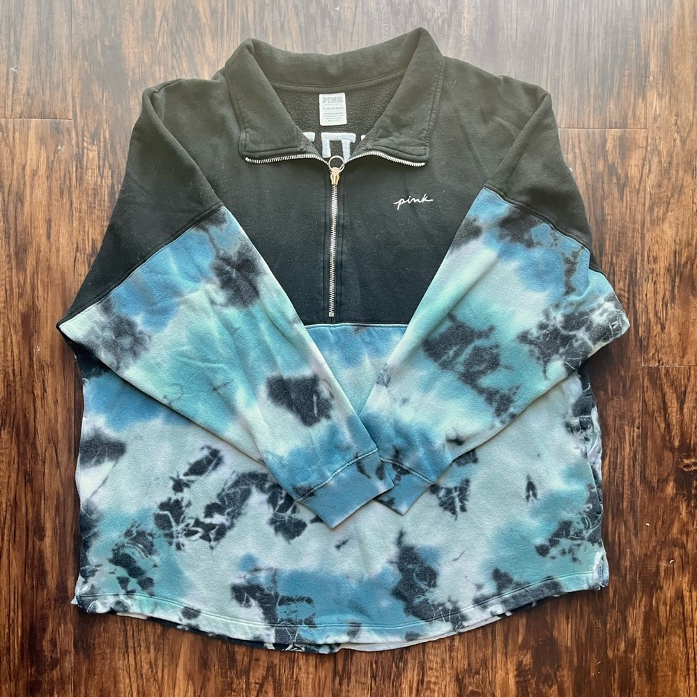 Pink- Quarter Zip Pullover with tie-dye design